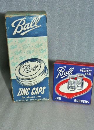 12 Vintage Ball Regular Standard Mouth Zinc Mason Jar Lids 12 Sealing Rubber NOS 3