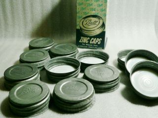 12 Vintage Ball Regular Standard Mouth Zinc Mason Jar Lids 12 Sealing Rubber NOS 8