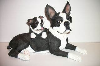 Boston Terrier Statue - Figurine Mommy & Me Danbury 12 " Mom & Puppy