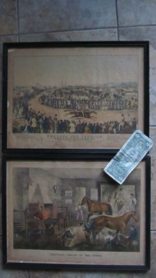 Framed 1850 Antebellum Currier & Ives Prints,  Horse,  Racing,  Blacksmith