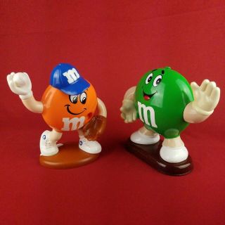 M&ms Chocolate Candy Dispensers Orange And Green Characters 10.  5 " Figures