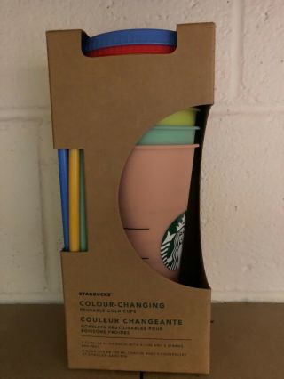 Starbucks Color Changing Cups 2 Rainbow Reusable Straws 