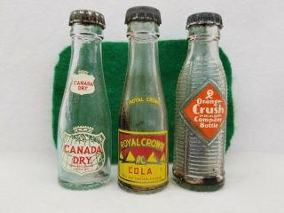 Vintage Miniature Glass Soda Bottle Bundle Of 3 Bills Milwaukee Royal Crown Caps