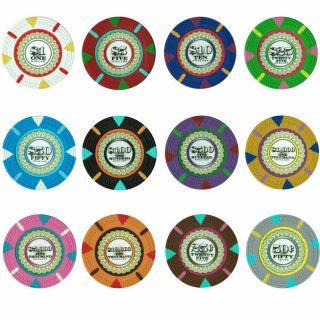 The 13.  5g Clay Poker Chips Sample Set - 12 Denominations
