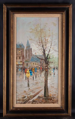 Early 20th Century French Impressionist Oil Painting " Paris Street Scene "