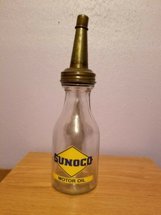 Sunoco Oil Can Glass Bottle Metal Funnel Spout