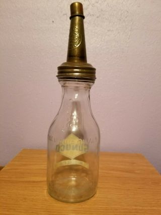 Sunoco oil can Glass Bottle Metal Funnel Spout 2