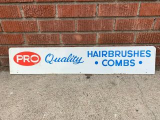 Vintage Pro Quality Hairbrushes Combs Metal Sign Beauty Salon Barber Shop