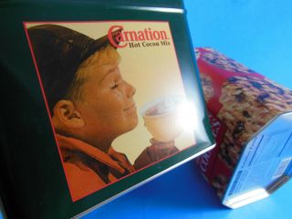 Vintage Sun - Maid Oat Raisin Cookies & Carnation Hot Cocoa Collectible Tin Cans 5