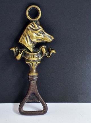 Gorgeous Antique Brass Fox Terrier Bottle Opener.  Metal Dog Breweriana.  England