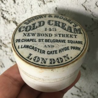 Antique,  Very Cute,  C1890 3 - Address,  London Cold Cream,  With Gold Band,  Jar Pot Lid