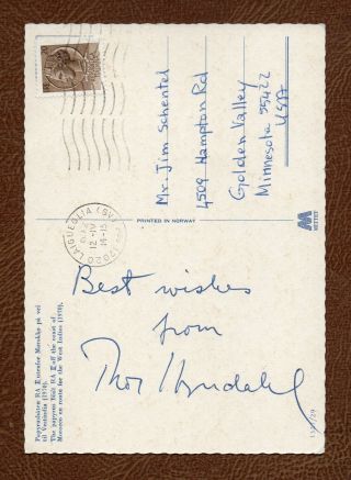 Thor Heyerdahl Adventurer Ethnographer 1970 Signed Ra Ii Postcard