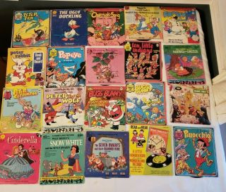 Vintage Childrens Records 33 1/2 Lp 45 Rpm Walt Disney Peter Pan Sleeves Book
