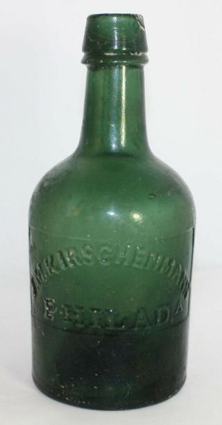 Green Iron Pontil Squat Soda J.  M.  Kirschenmann Philadelphia Dyottville Glass