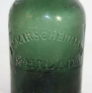 GREEN IRON PONTIL SQUAT SODA J.  M.  KIRSCHENMANN PHILADELPHIA DYOTTVILLE GLASS 2