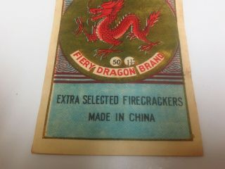 ”Fiery Dragon” Brand Firecracker Label Class 1 Firecrackers 1 1/2 