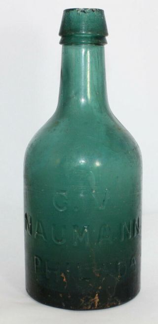 Green Iron Pontil Squat Soda C.  V.  Naumann Philadelphia