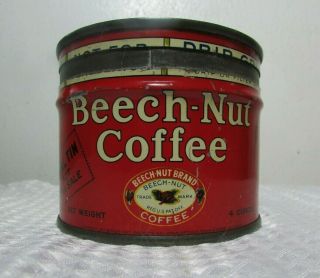 Vintage Beech - Nut Coffee 4 Oz Trial Sample Size Keywind Tin Can Canajoharie,  Ny