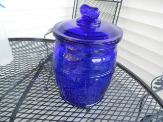 Running Mr.  Peanut Cobalt Blue Glass Barrel Jug/jar