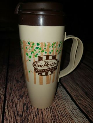 Tim Hortons Plastic Travel Mug Trees 2012 Tan Brown Forest 24oz Cup Thermo - Serv