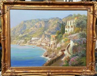 Large Gottfried Arnegger Amalfi Coast Italian Landscape Impressionist Painting