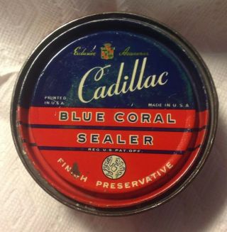 Vintage 1950s Cadillac Blue Coral Sealer Wax Can Some Contents.  Can