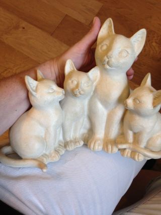 Very Large Off White Set Of Four Cats Figurine With