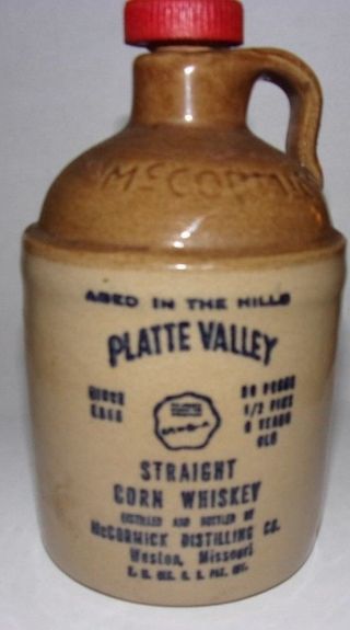 Vintage Platte Valley Straight Corn Whiskey Ceramic Jug.  Mccormick Distilling