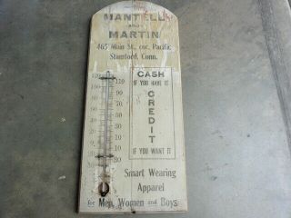 1890s Mantell Martin Stamford Ct Clothing Store Wood Advertising Thermometer @@