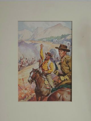 Western Watercolor Of A Wagon Train Indian Ambush By James Edwin Mcconnell