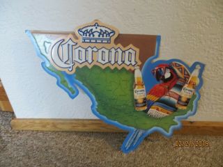 Corona With Parot Holding 2 Bottles Of Corona Extra Over Mexico Tin Tacker Sign