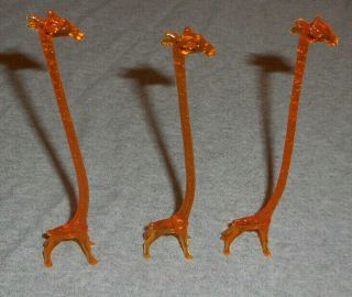 Set Of 3 Vintage Mid Century Modern Mcm Orange Giraffe Zoo Piks Swizzle Sticks