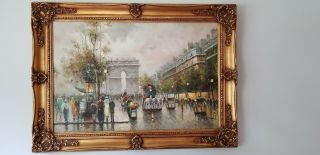 J.  Gaston Paris Street Scene,  (signed, ) Oil Painting On Canvas.