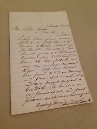 Edmund Hatch Bennett Boston Univ Signed Autograph Letter Gov William Gaston