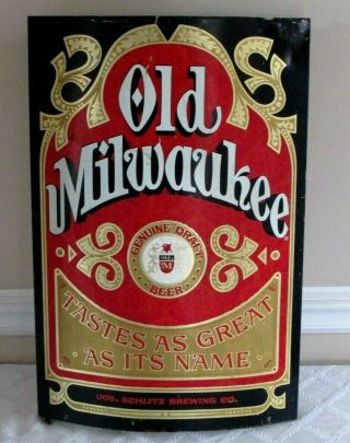 Vintage Old Milwaukee Beer Curved Display Sign W Bracket - 23 " - Schlitz Brewing