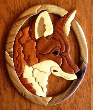 Red Fox Head Wild Animal Intarsia Wood Wall Art Home Decor Plaque Lodge