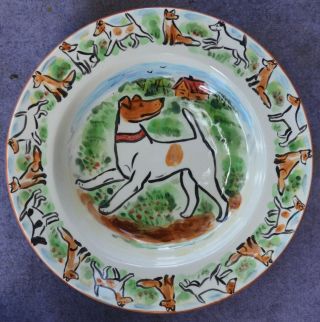 Smooth Fox Terrier.  Handpainted Ceramic Plate.  Ooak.  Look