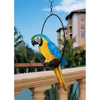 Realistic Tropical Parrot Sculpture Metal Ring Hanging Bird Garden Statue