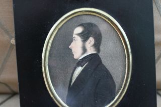 Georgian Portrait Miniature Of Man In Profile View W/c On Card Signed And Dated
