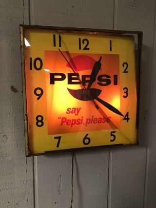 Early Vinta Pepsi Cola Clock Advertising Square No Pam Clock