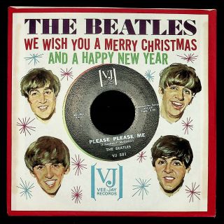 Vj 581 The Beatles Please Please Me 7 " With Beatles 1964 Christmas Sleeve