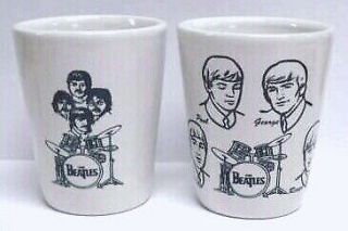 A Set Rare Set Of 2 The Beatles White Shot Glasses