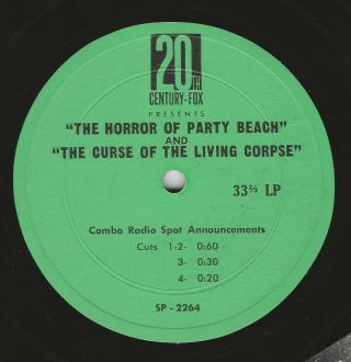 Horror Of Party Beach & Curse Living Corpse Radio Spot Announcements 10 " Lp Disc