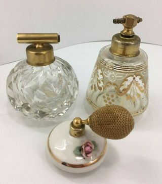 Vintage Set Glass Perfume Bottle Atomizer Porcelain Crystal