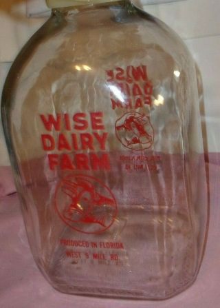 VINTAGE GALLON TRUE RED LETTERING RARE WISE DAIRY FLORIDA COW ON FRONT 3
