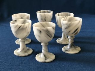Set Of 6 White Marble Alabaster Shot Glasses Cordial Egg Cups