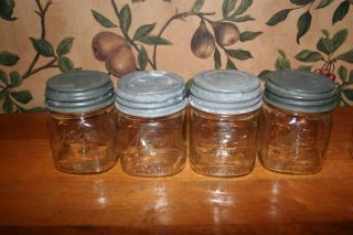 4 - Vintage Kerr Self Sealing 1/2 Pint Jar With Ball Zinc Lids