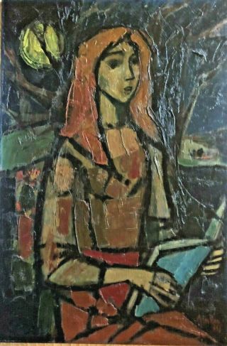 IRVING AMEN (1918 - 2011) Girl with Book IMPASTO OIL PAINTING LISTED SIGNED 2