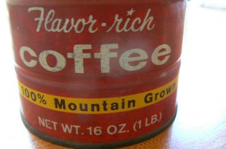 Fleming ' s Flavor - Rich Coffee Tin 1 lb.  16 oz.  Drip Grind,  no lid COND 1950s 3