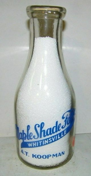 Vintage Milk Bottle - Maple Shade Farm Whitinsville (mass) A.  T.  Koopman - Full Cow